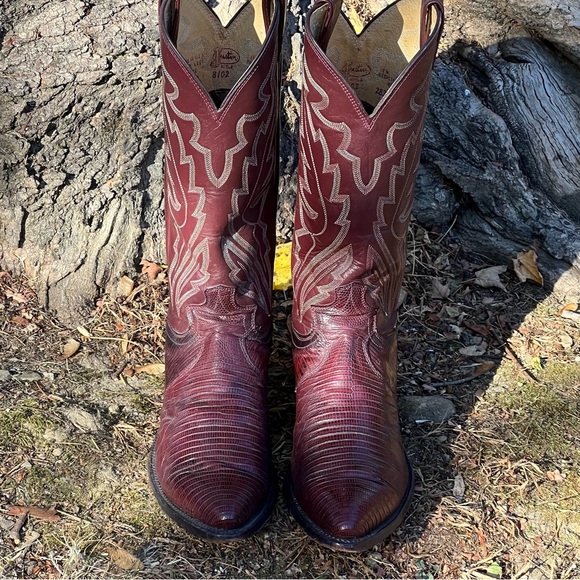Men’s Vintage Justin Teju Lizard Burgundy Boots 8 ½ D - Picture 2 of 12